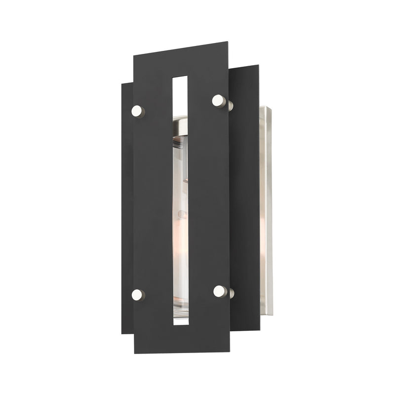 Livex Lighting 21772-04 One Light Outdoor Wall Lantern, Black w/ Brushed Nickels