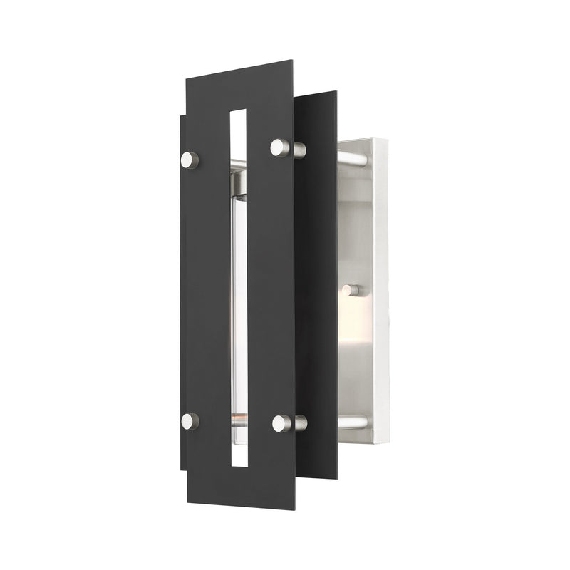 Livex Lighting 21772-04 One Light Outdoor Wall Lantern, Black w/ Brushed Nickels