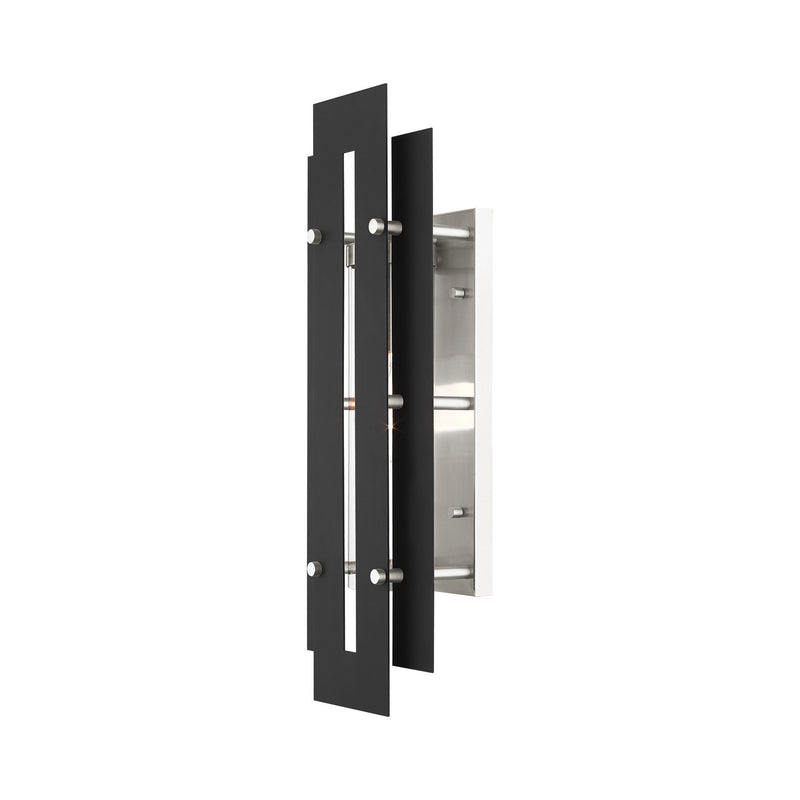 Livex Lighting 21773-04 One Light Outdoor Wall Lantern, Black w/ Brushed Nickels