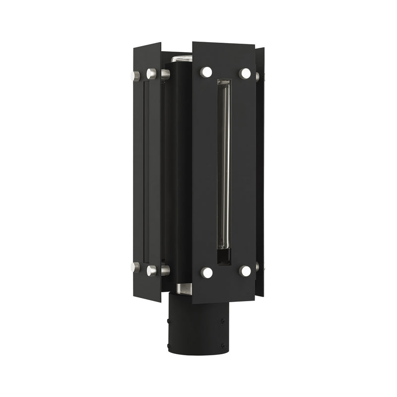 Livex Lighting 21774-04 One Light Outdoor Post Top Lantern, Black w/ Brushed Nickels