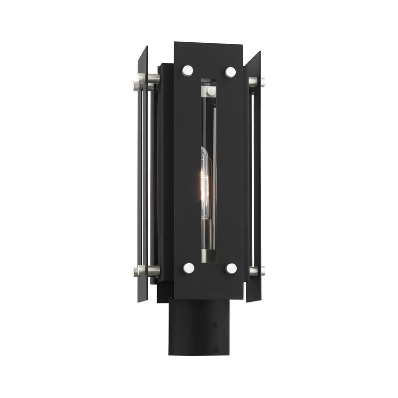 Livex Lighting 21774-04 One Light Outdoor Post Top Lantern, Black w/ Brushed Nickels