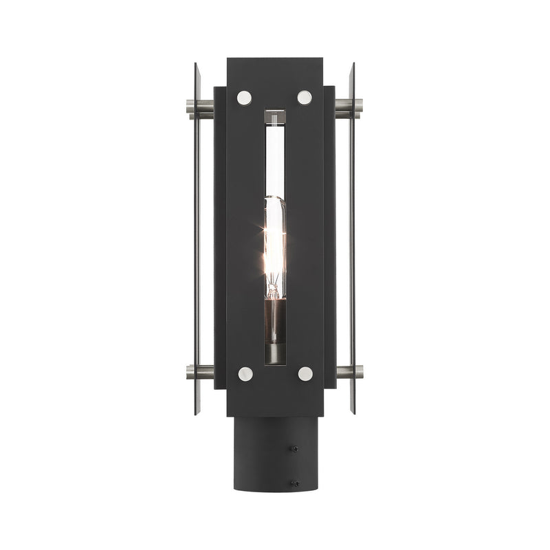 Livex Lighting 21774-04 One Light Outdoor Post Top Lantern, Black w/ Brushed Nickels