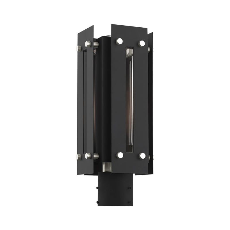 Livex Lighting 21774-04 One Light Outdoor Post Top Lantern, Black w/ Brushed Nickels