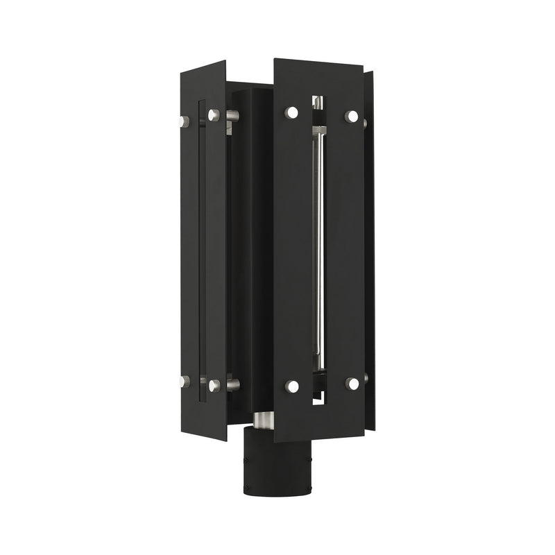 Livex Lighting 21776-04 One Light Outdoor Post Top Lantern, Black w/ Brushed Nickels