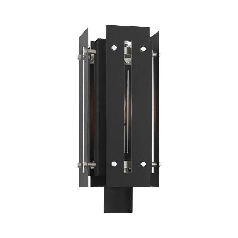 Livex Lighting 21776-04 One Light Outdoor Post Top Lantern, Black w/ Brushed Nickels