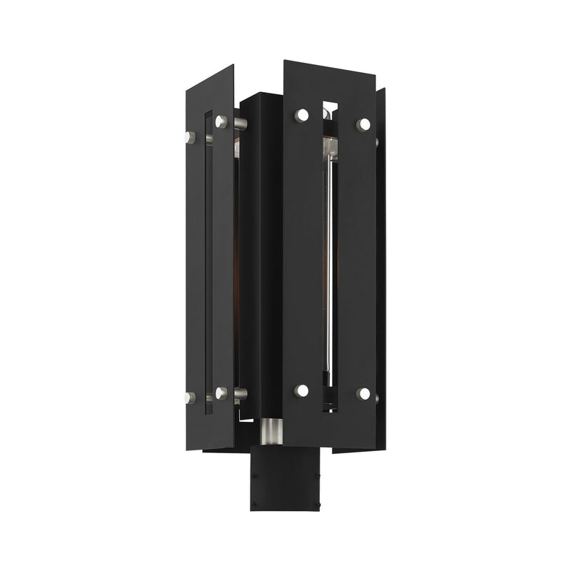 Livex Lighting 21776-04 One Light Outdoor Post Top Lantern, Black w/ Brushed Nickels