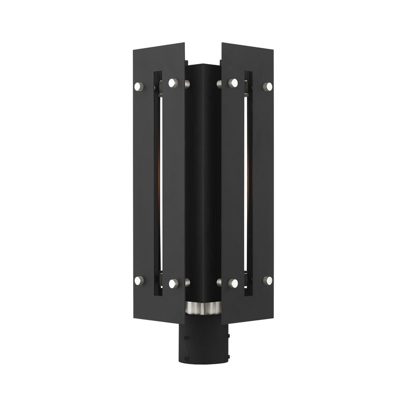 Livex Lighting 21776-04 One Light Outdoor Post Top Lantern, Black w/ Brushed Nickels