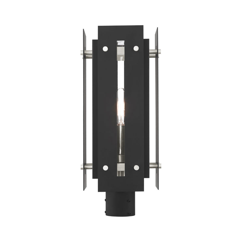 Livex Lighting 21776-04 One Light Outdoor Post Top Lantern, Black w/ Brushed Nickels