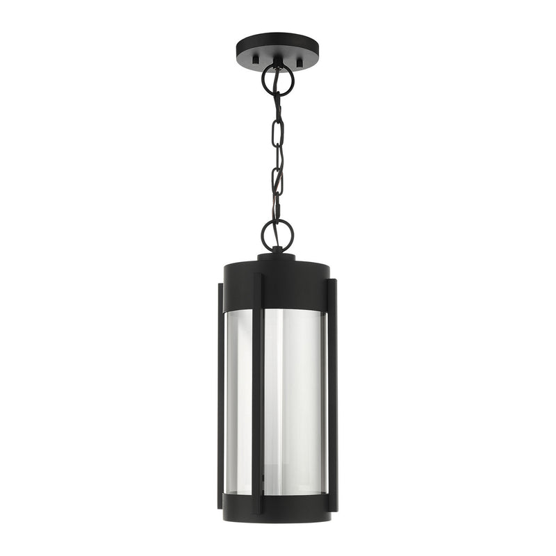Livex Lighting 22385-04 Two Light Outdoor Pendant, Black w/ Brushed Nickels