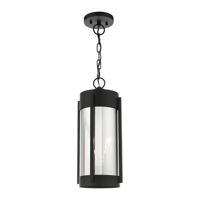 Livex Lighting 22385-04 Two Light Outdoor Pendant, Black w/ Brushed Nickels