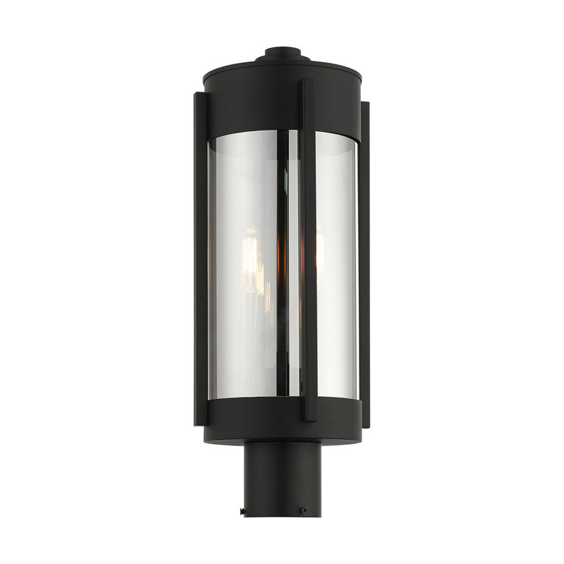 Livex Lighting 22386-04 Two Light Outdoor Post Top Lantern, Black w/ Brushed Nickels