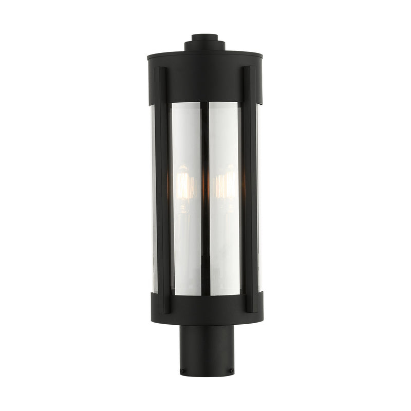 Livex Lighting 22386-04 Two Light Outdoor Post Top Lantern, Black w/ Brushed Nickels
