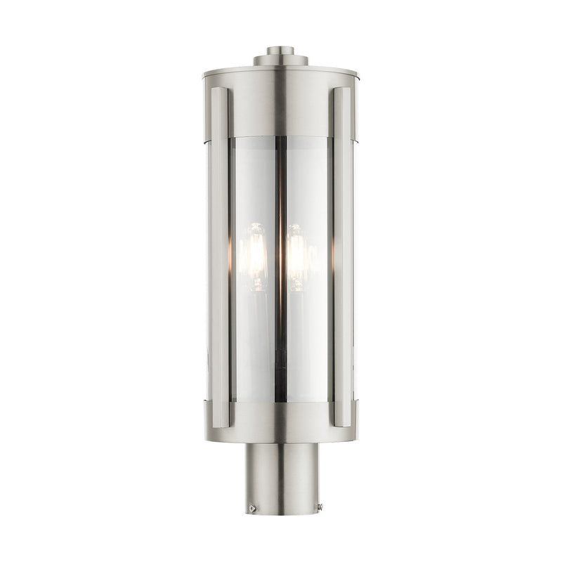Livex Lighting 22386-91 Two Light Outdoor Post Top Lantern, Brushed Nickel