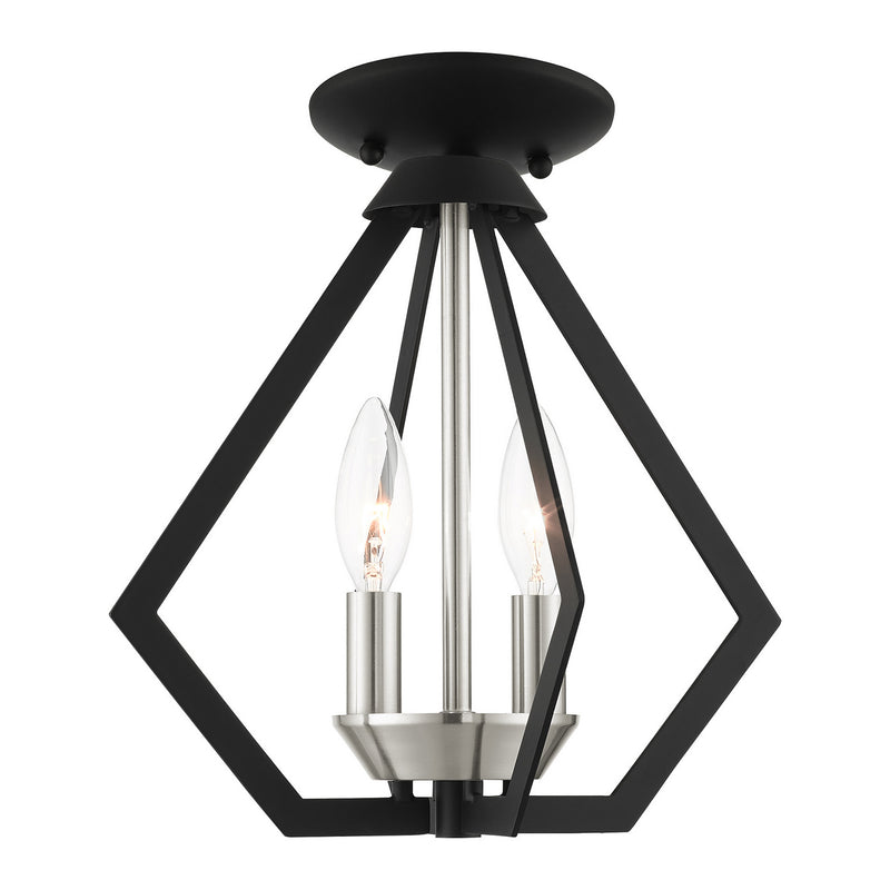 Livex Lighting 40922-04 Two Light Convertible Semi Flush/Pendant, Black w/ Brushed Nickel Cluster