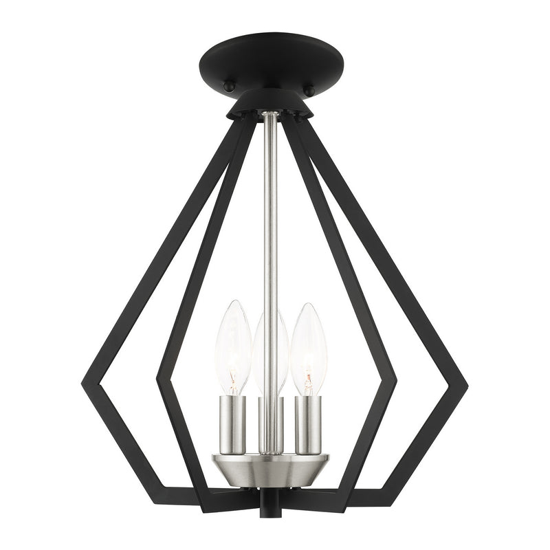 Livex Lighting 40923-04 Three Light Convertible Semi Flush/Pendant, Black w/ Brushed Nickel Cluster