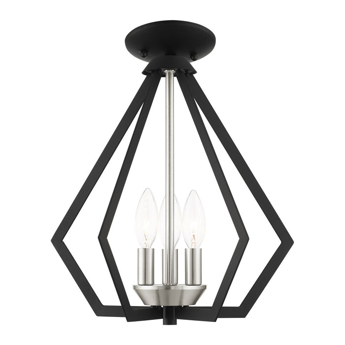 Livex Lighting 40923-04 Three Light Convertible Semi Flush/Pendant, Black w/ Brushed Nickel Cluster
