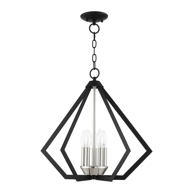 Livex Lighting 40925-04 Five Light Chandelier, Black w/ Brushed Nickel Cluster