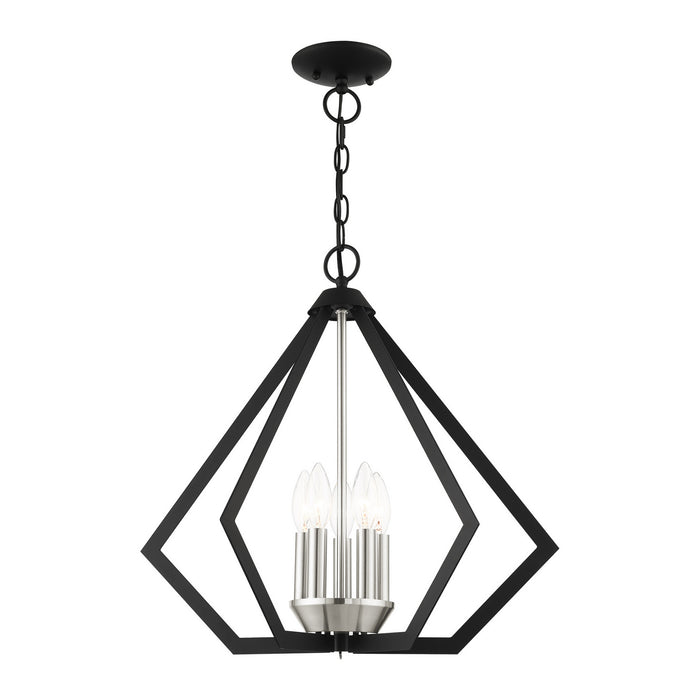 Livex Lighting 40925-04 Five Light Chandelier, Black w/ Brushed Nickel Cluster