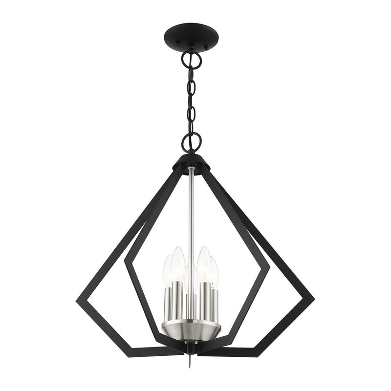 Livex Lighting 40925-04 Five Light Chandelier, Black w/ Brushed Nickel Cluster