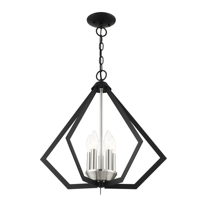 Livex Lighting 40925-04 Five Light Chandelier, Black w/ Brushed Nickel Cluster