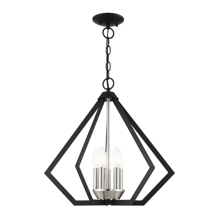 Livex Lighting 40925-04 Five Light Chandelier, Black w/ Brushed Nickel Cluster