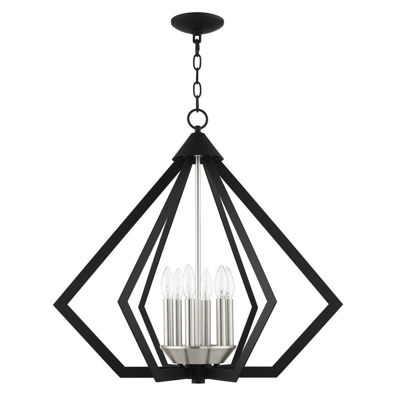 Livex Lighting 40926-04 Six Light Chandelier, Black w/ Brushed Nickel Cluster