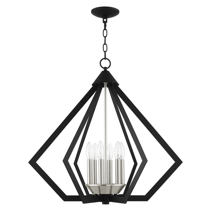 Livex Lighting 40926-04 Six Light Chandelier, Black w/ Brushed Nickel Cluster