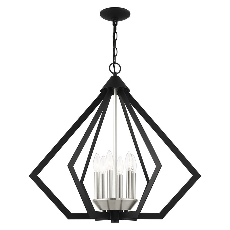 Livex Lighting 40926-04 Six Light Chandelier, Black w/ Brushed Nickel Cluster