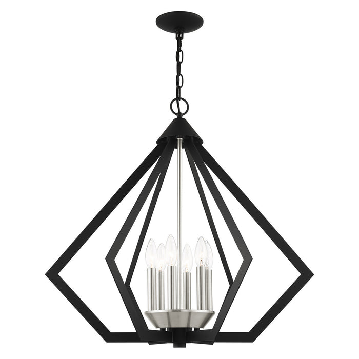 Livex Lighting 40926-04 Six Light Chandelier, Black w/ Brushed Nickel Cluster