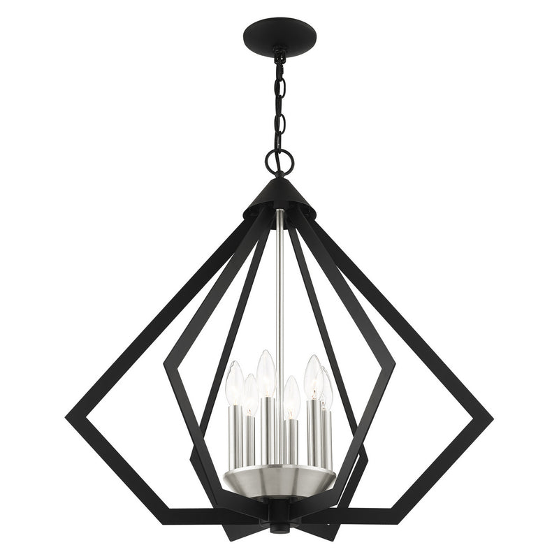 Livex Lighting 40926-04 Six Light Chandelier, Black w/ Brushed Nickel Cluster