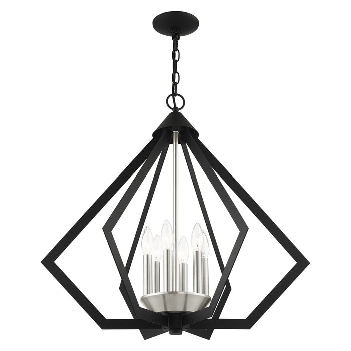 Livex Lighting 40926-04 Six Light Chandelier, Black w/ Brushed Nickel Cluster