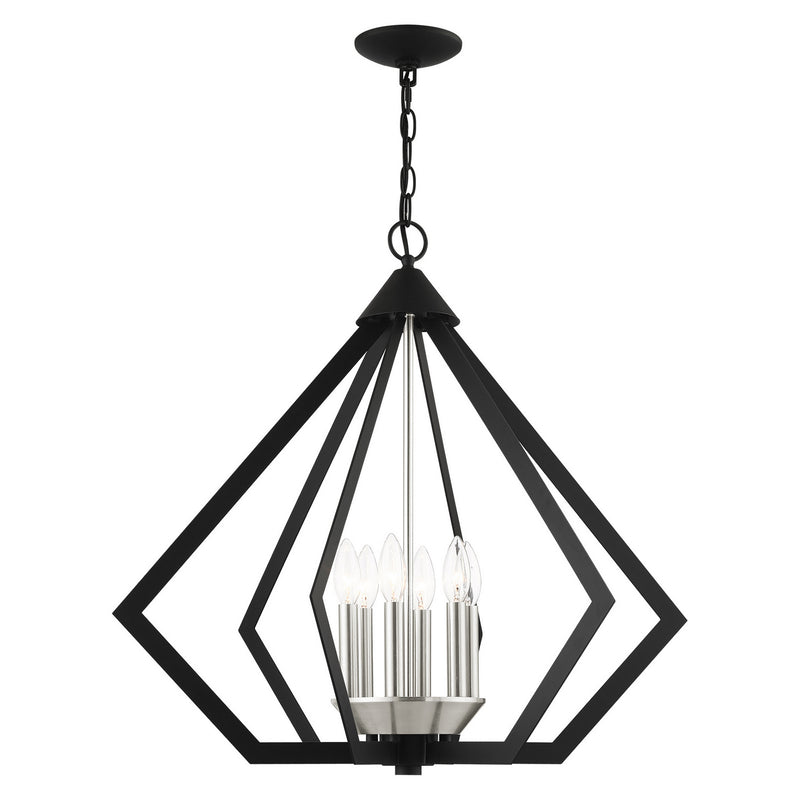 Livex Lighting 40926-04 Six Light Chandelier, Black w/ Brushed Nickel Cluster