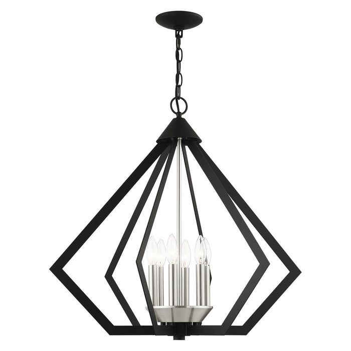 Livex Lighting 40926-04 Six Light Chandelier, Black w/ Brushed Nickel Cluster