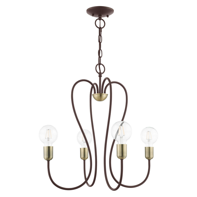 Livex Lighting 41364-07 Four Light Chandelier, Bronze w/ Antique Brasss