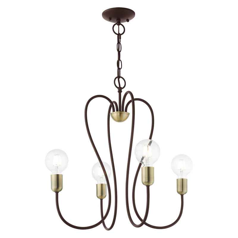 Livex Lighting 41364-07 Four Light Chandelier, Bronze w/ Antique Brasss