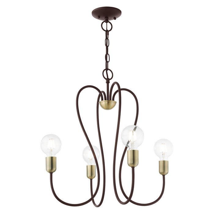 Livex Lighting 41364-07 Four Light Chandelier, Bronze w/ Antique Brasss