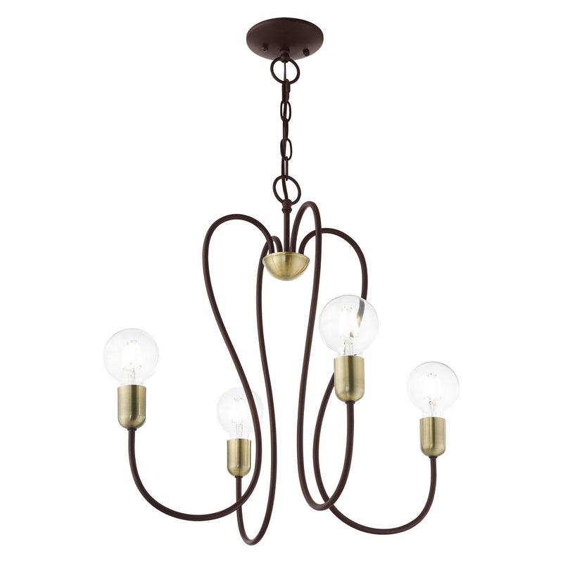 Livex Lighting 41364-07 Four Light Chandelier, Bronze w/ Antique Brasss