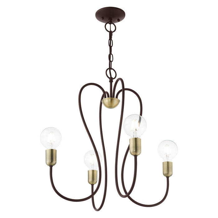 Livex Lighting 41364-07 Four Light Chandelier, Bronze w/ Antique Brasss