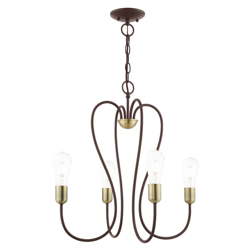 Livex Lighting 41364-07 Four Light Chandelier, Bronze w/ Antique Brasss