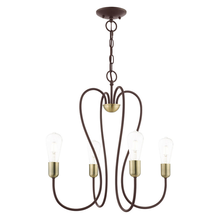 Livex Lighting 41364-07 Four Light Chandelier, Bronze w/ Antique Brasss