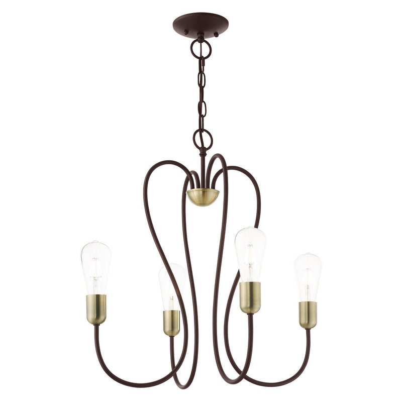 Livex Lighting 41364-07 Four Light Chandelier, Bronze w/ Antique Brasss
