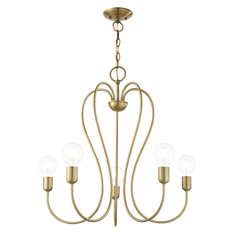 Livex Lighting 41365-01 Five Light Chandelier, Antique Brass