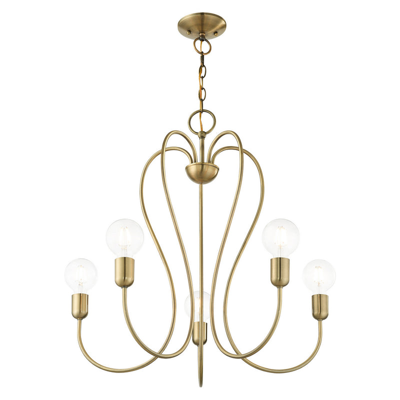 Livex Lighting 41365-01 Five Light Chandelier, Antique Brass