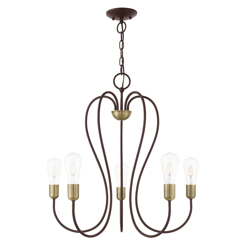 Livex Lighting 41365-07 Five Light Chandelier, Bronze w/ Antique Brass