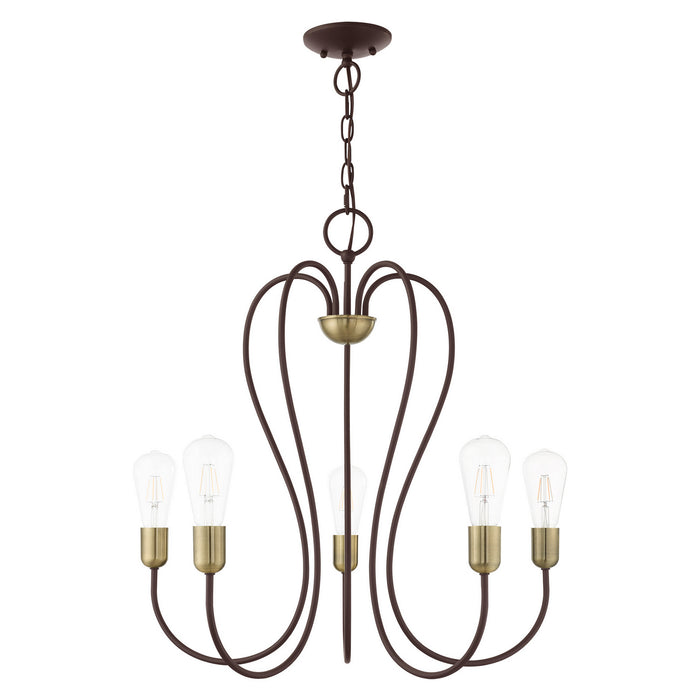 Livex Lighting 41365-07 Five Light Chandelier, Bronze w/ Antique Brass