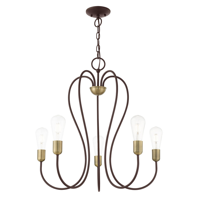 Livex Lighting 41365-07 Five Light Chandelier, Bronze w/ Antique Brass