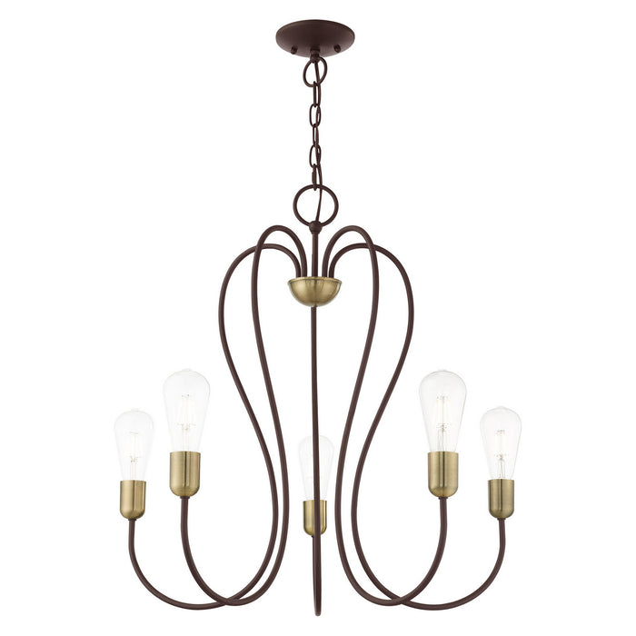 Livex Lighting 41365-07 Five Light Chandelier, Bronze w/ Antique Brass