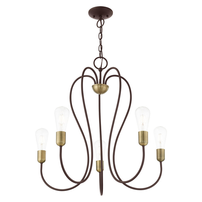 Livex Lighting 41365-07 Five Light Chandelier, Bronze w/ Antique Brass