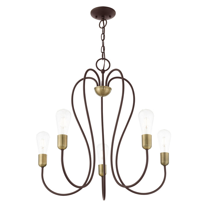 Livex Lighting 41365-07 Five Light Chandelier, Bronze w/ Antique Brass