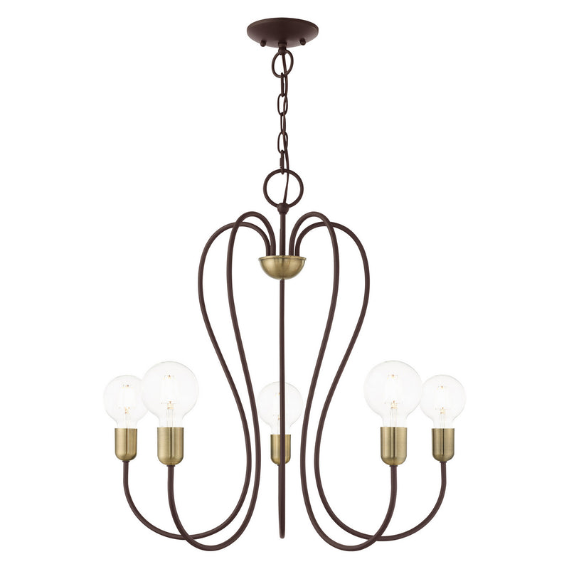 Livex Lighting 41365-07 Five Light Chandelier, Bronze w/ Antique Brass